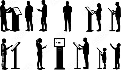 Silhouette of Person Interacting with Kiosk Screen
