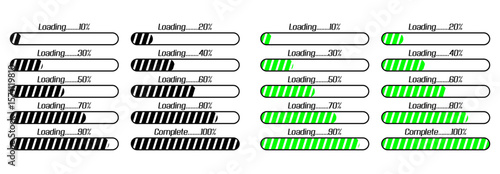 Collection of  Vector illustrations of  loading bar progress icons on white background