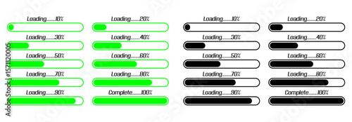 Set of  Vector illustrations of  loading bar progress icons on white background