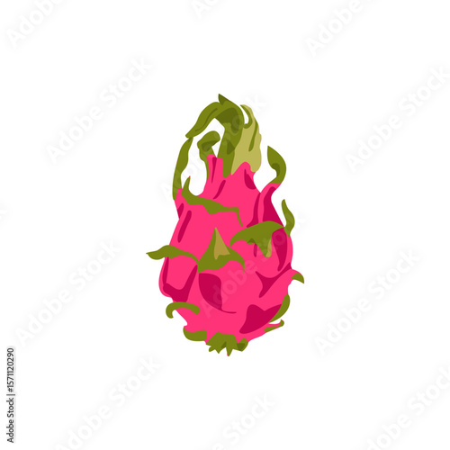 Dragon fruit, pitaya, exotic tropical food. Fresh ripe sweet healthy dragonfruit eating. Natural organic pitahaya icon. Flat graphic vector illustration isolated on white background