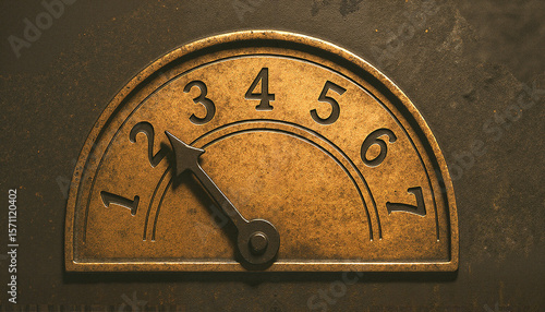 Vintage elevator indicator showing number three on metallic background  