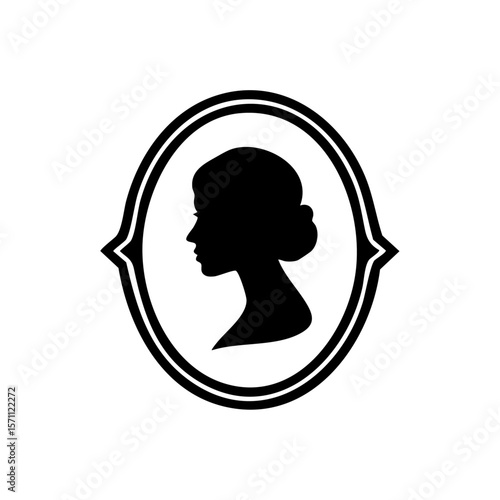 Vintage style logo of a woman’s silhouette in an oval frame, symbolizing elegance, heritage, feminine identity, and timeless beauty.

