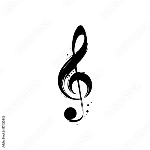 Stylized treble clef with ink brush effect, symbolizing creativity, musical expression, or artistic branding.

