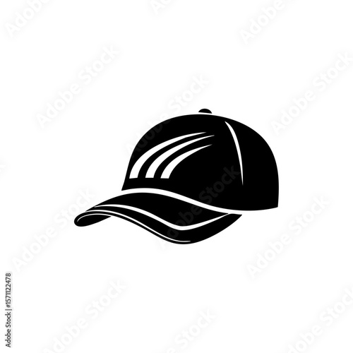 Vector logo of a trucker cap with dynamic curved lines symbolizing movement and identity.

