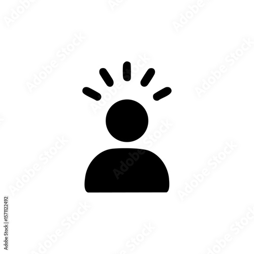 Person icon with rays above head symbolizing insight, awareness, or sudden realization.
