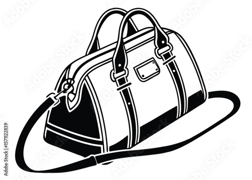 Vector Silhouette of Handbag with Shoulder Strap on White Background