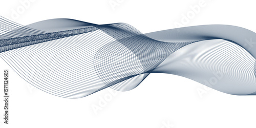 Dynamic minimal smoke blue sound line. Abstract glowing white blend line smooth flow soundwave curve energy gradient vector futuristic digital outline line science design.	