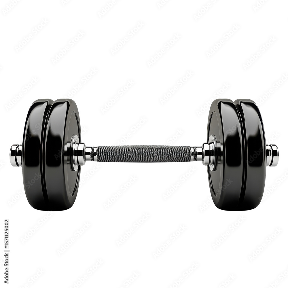 Fototapeta premium Iron Will A black dumbbell weight training equipment strength fitness on transparent background