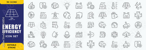 Energy Efficiency Line Editable Icons set. Vector illustration in modern thin line style of ecology related icons: energy saving light bulb, sustainability, electricity, and more