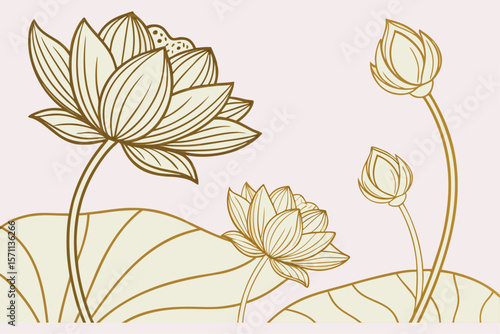 Elegant Luxurious Background with Golden Lotus Floral Design