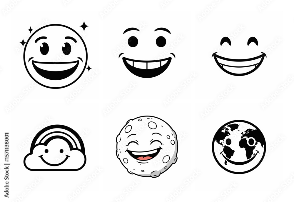 Collection of smiling faces in various styles art silhouette Collection of smiling faces in various styles art silhouette