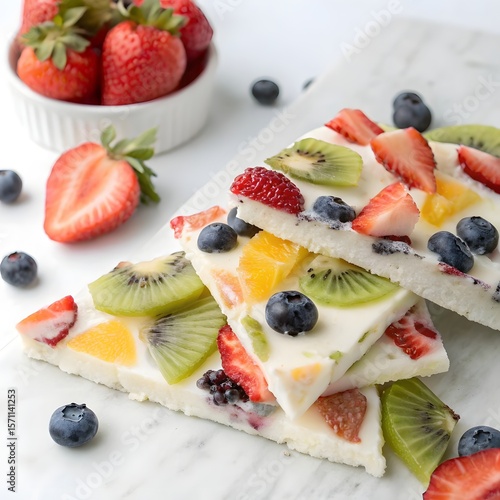 Healthy Frozen Yogurt Fruit Bark – Clean White Background Food Image

