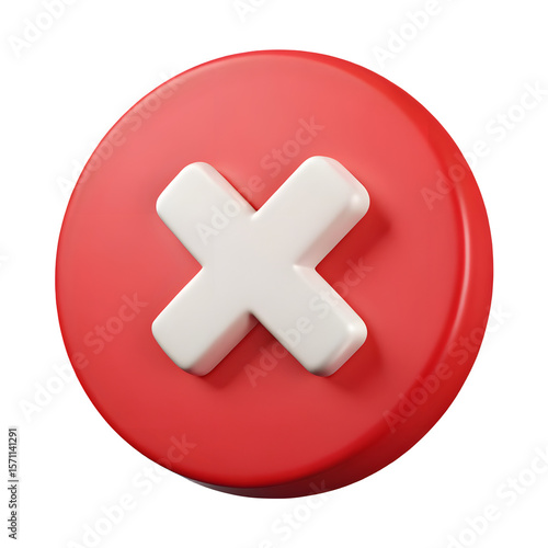 3D red circle icon with error or cross sign isolated on white or transparent background. PNG format.