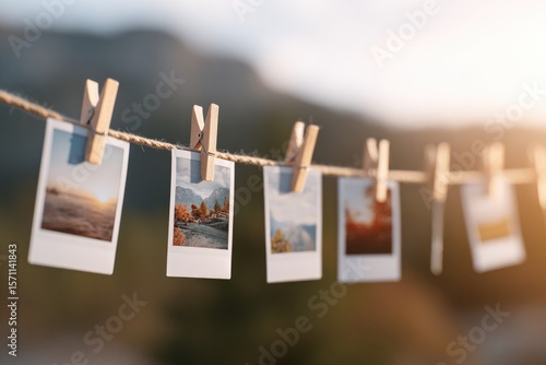 Colorful photographs hanging on line evoke nostalgia and cherish