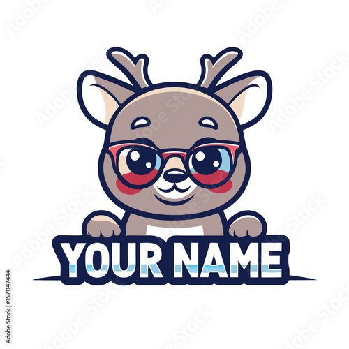 Cute deer with sunglasses, personalized nameplate