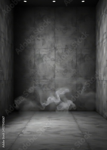 Empty dark abstract cement wall and studio room with smoke float up interior texture for display products wall background Empty room interior design architecture blank design room