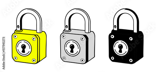 Padlock icon  icon in colorful and monochrome designs, privacy and securuty symbol	