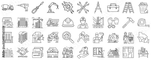 A comprehensive icon set for real estate professionals, builders and home buyers, focusing on the construction and mortgage processes, to simplify site navigation