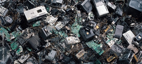 The intricate landscape of electronic waste and discarded technology components.