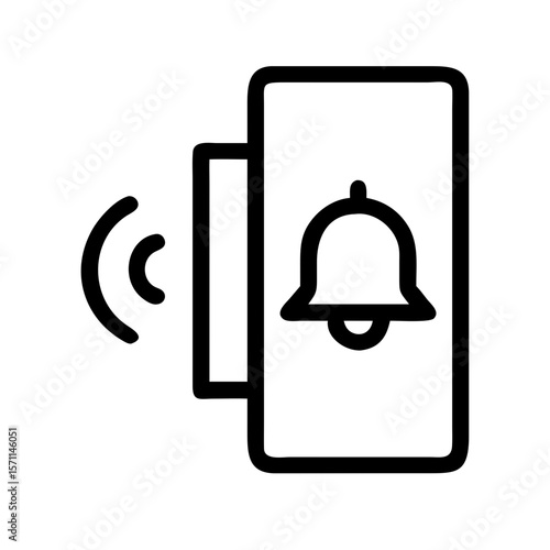 Depiction of door alarm with bell symbol indicating home security system. Door alarm features are enhanced by modern technology, protecting property from potential intruders with its loud.