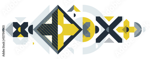 Abstract artistic geometric vector background, Bauhaus style wallpaper design, trendy retro art, Memphis style decoration.