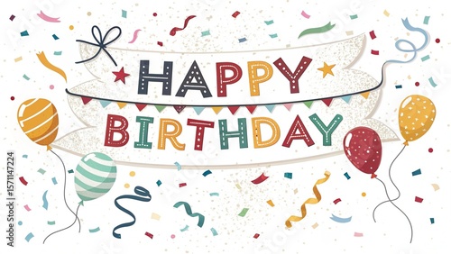 Happy birthday banner. Lettering confetti on white