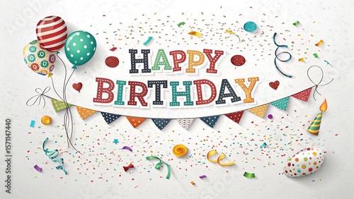 Happy birthday banner. Lettering confetti on white