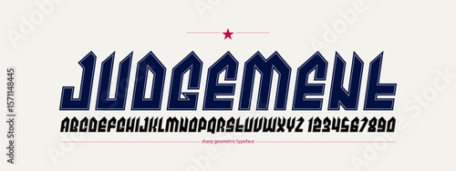 Sharp and bold italic vector display font for logo, gothic or heavy metal style modern typeface, edgy hard rock letters and numbers alphabet for titles or slogans, heavy typography.