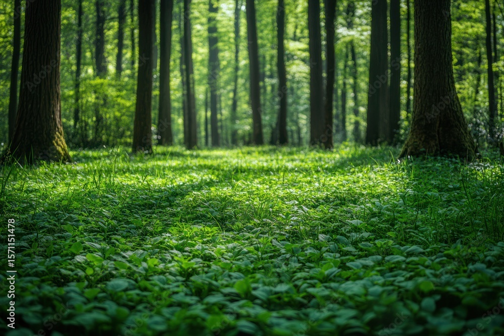 Fototapeta premium Green Plants and Grass Growing in a Peaceful Spring