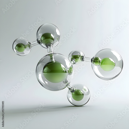 Green molecule structure floating on white background