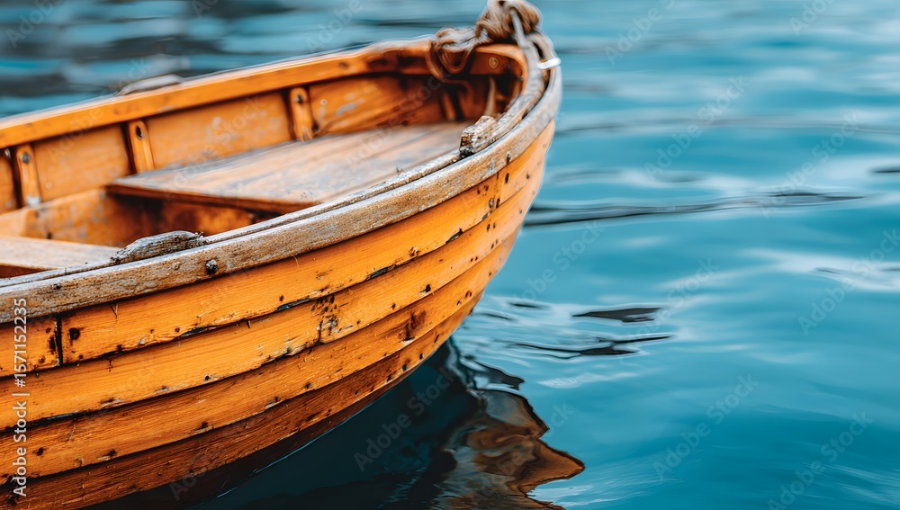 Obraz premium Wooden Boat Gently Floating on the Peaceful Water