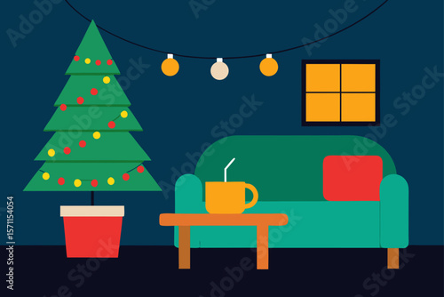 vector illustration of a festive living room corner