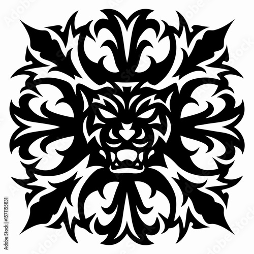 Tribal Leopard Tattoo Design Snarling Big Cat Head