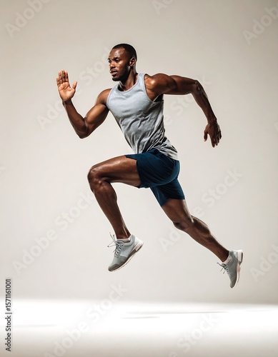 Man Running Fast in Studio with Determined Expression