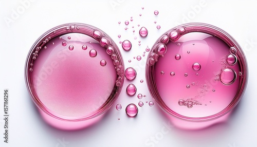 pink oil drop isolated on white background face serum or essential oil with oxygen aqua bubbles and a drop of liquid on white background
