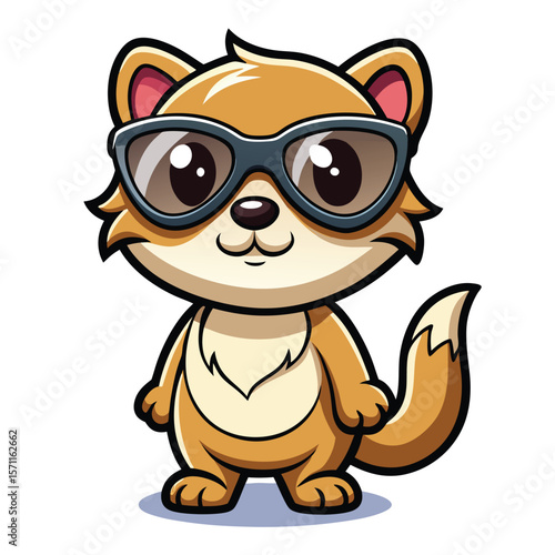 Cute cartoon weasel wearing sunglasses