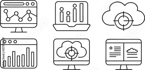 Startup and SaaS tools icon set, includes API integration, dashboard, feedback form, subscription plan, growth chart, cloud analytics, editable flat vector