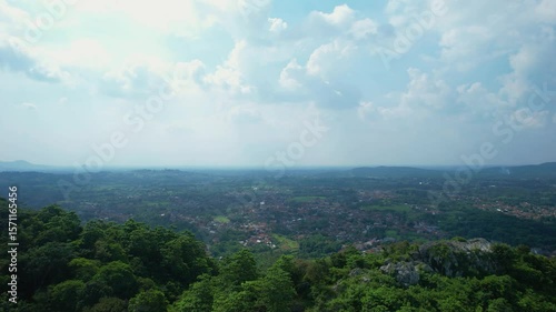 A Small City Panorama with Mountainous Background Captured by Drone