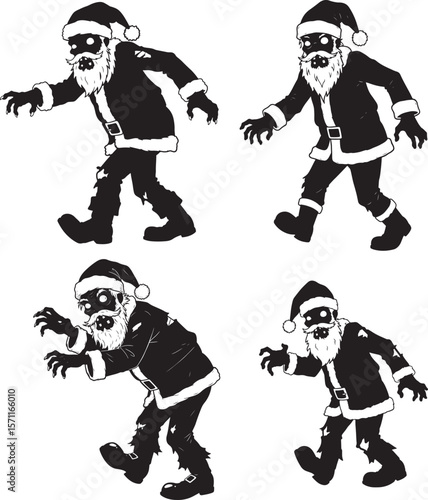 Zombie Santa Walking With Arms Forward Cartoon silhouette