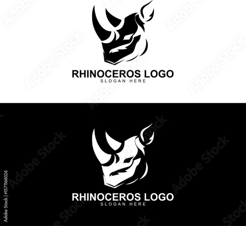 Rhino Head Logo Design Monochrome Vector