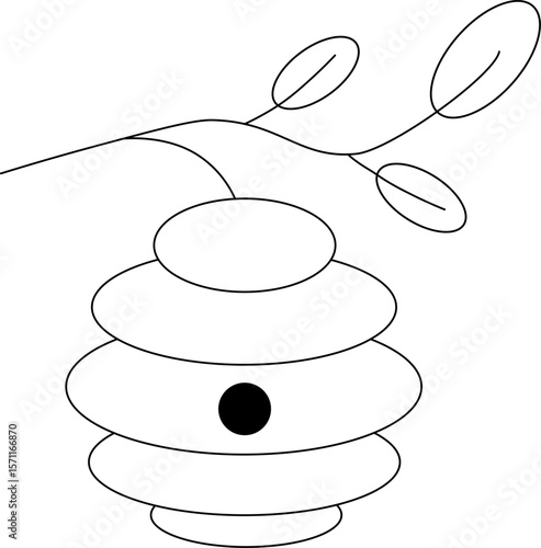 Nest or vespiary of wild bees isolated. Vector graphic line illustration. For poster, invitation, backdrop, ad, sale promotion, print for t-shirt Coloring Sheet for Stress Relief and Relaxation