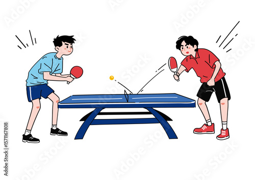 A scene of two people fiercely playing table tennis