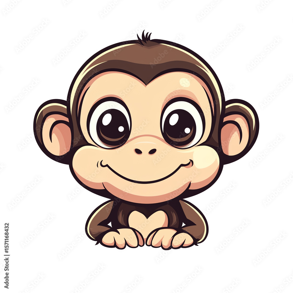 Obraz premium Adorable Cartoon Baby Monkey with Big Eyes: Perfect for Children's Products, Prints, and Logos