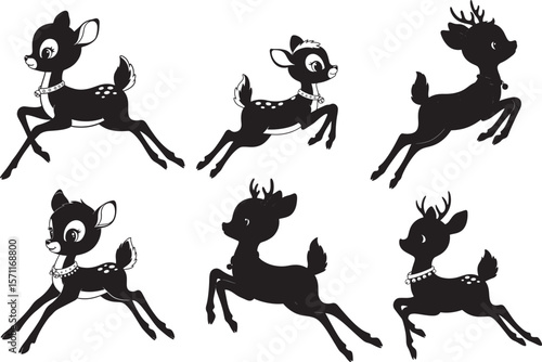 Baby Deer Jumping Cute Cartoon Animal silhouette
