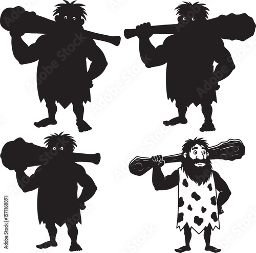 Caveman Holding Club Funny Cartoon Character silhouette