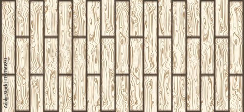 Background of wood panels with even laying, light brown board with expressive wood pattern. Wood texture with smooth wavy lines. Ideal for interiors, design and presentations.