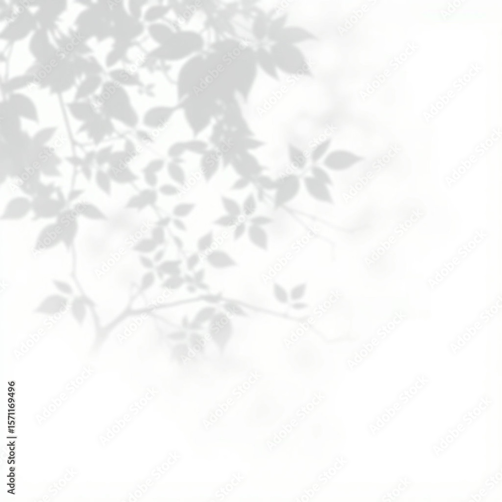 Fototapeta premium shadow overlay effect. Gray shadow of leaves isolated on white background. Plant foliage leaf shadow light effect. Mockup Blurred tree branch shadow. Ideal for summer spring design elements PNG