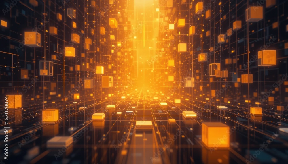 Fototapeta premium Gorgeous abstract backdrop with luminous orange and yellow squares that give depth: Artificial Intelligence