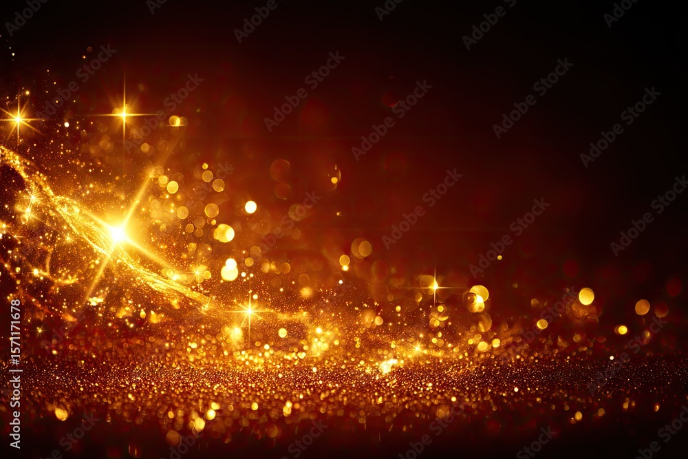 Naklejka premium Golden glitter and sparkling lights on a dark background