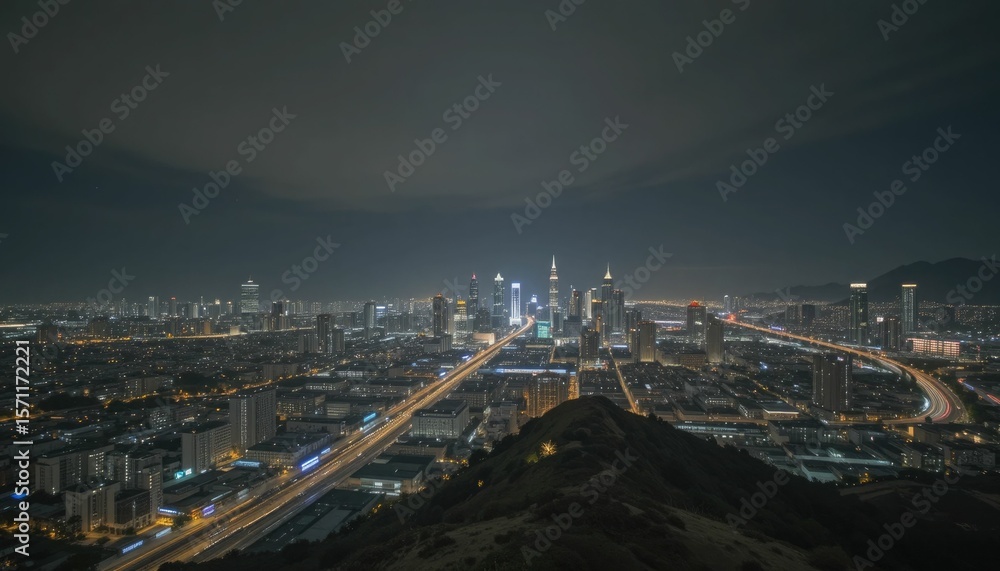 Obraz premium Bright Night City Lights from Above